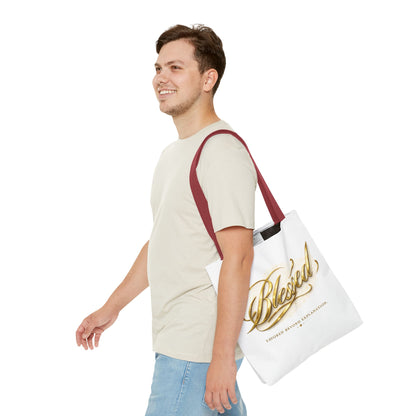 Blessed Gold Script Tote Bag – Inspirational Faith Canvas Grocery Bag