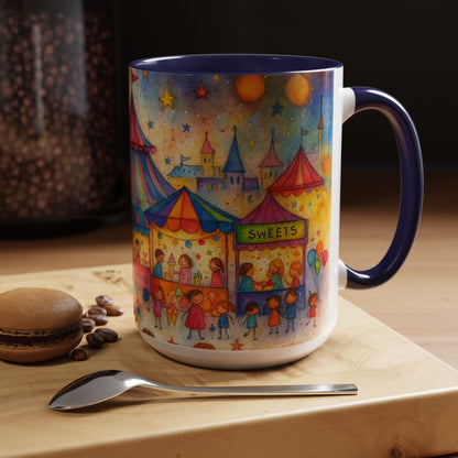 Whimsical Carnival Mug with Colorful Fairground Design, Perfect for Coffee Lovers, Gifts for Festivals, Cute Art Mug, Tea Cup