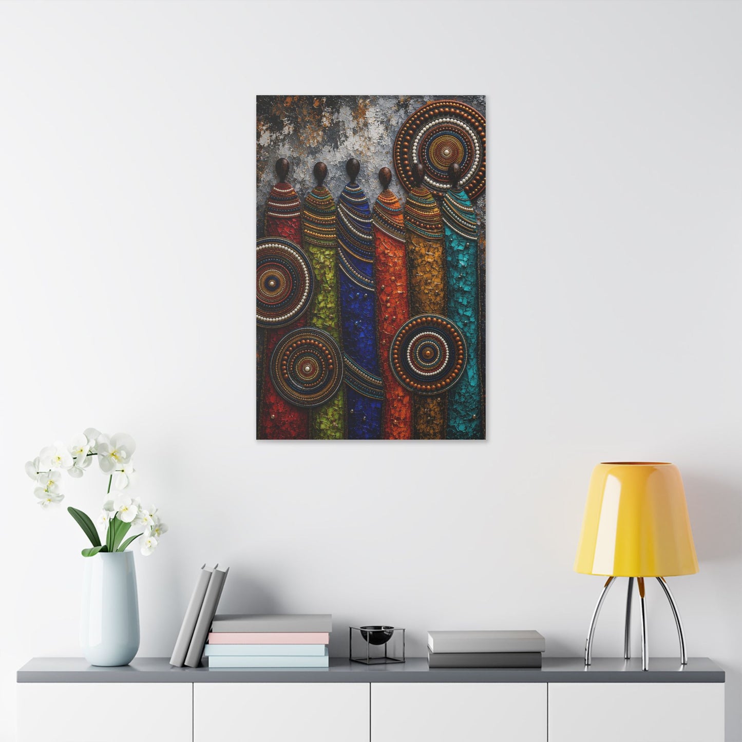Abstract Tribal Figures Stretched Canvas Wall Art — Colorful African-Inspired Home Decor