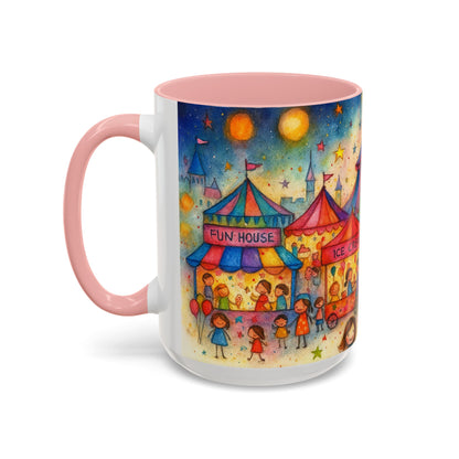 Whimsical Carnival Mug with Colorful Fairground Design, Perfect for Coffee Lovers, Gifts for Festivals, Cute Art Mug, Tea Cup