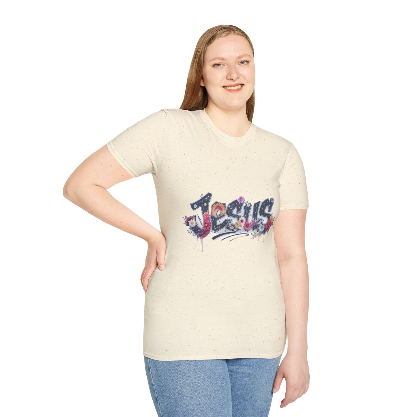 Colorful Jesus Grafitti T-Shirt, Unisex Softstyle Tee, Casual Faith-Based Apparel, Christian Gift, Inspirational Shirt