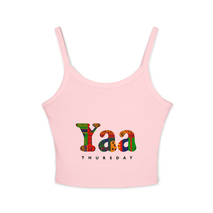 Colorful 'Yaa Thursday' Women's Spaghetti Strap Tank Top, Casual Summer Apparel, Graphic Tees, Festival Fashion, Bohemian Style