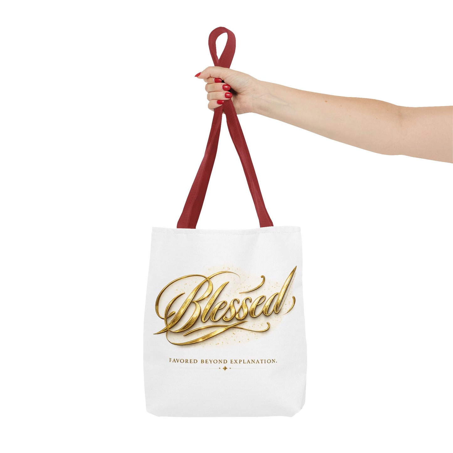 Blessed Gold Script Tote Bag – Inspirational Faith Canvas Grocery Bag