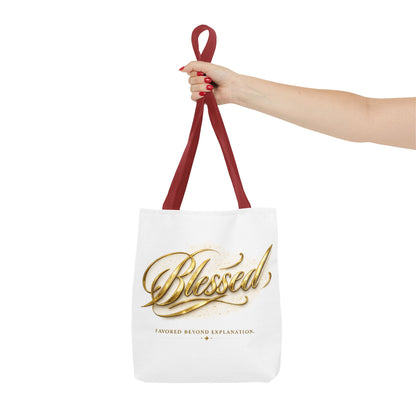 Blessed Gold Script Tote Bag – Inspirational Faith Canvas Grocery Bag