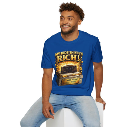 My Kids Think I'm Rich T-Shirt — Funny Parent Tee with Empty Wallet Design