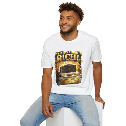 My Kids Think I'm Rich T-Shirt — Funny Parent Tee with Empty Wallet Design