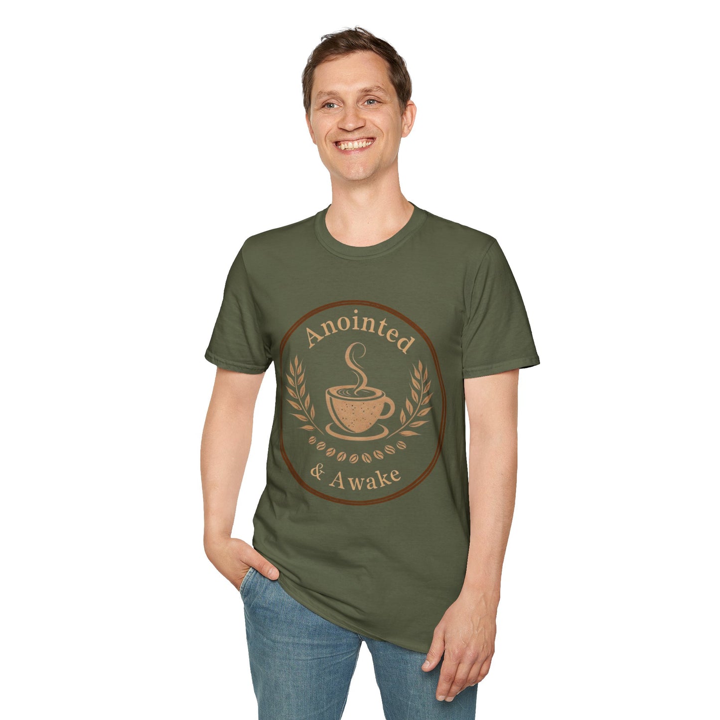 Anointed & Awake Coffee Lover T-Shirt, Unisex Tee, Gift for Coffee Enthusiasts, Casual Wear, Unique Coffee Shirt, Sip & Celebrate