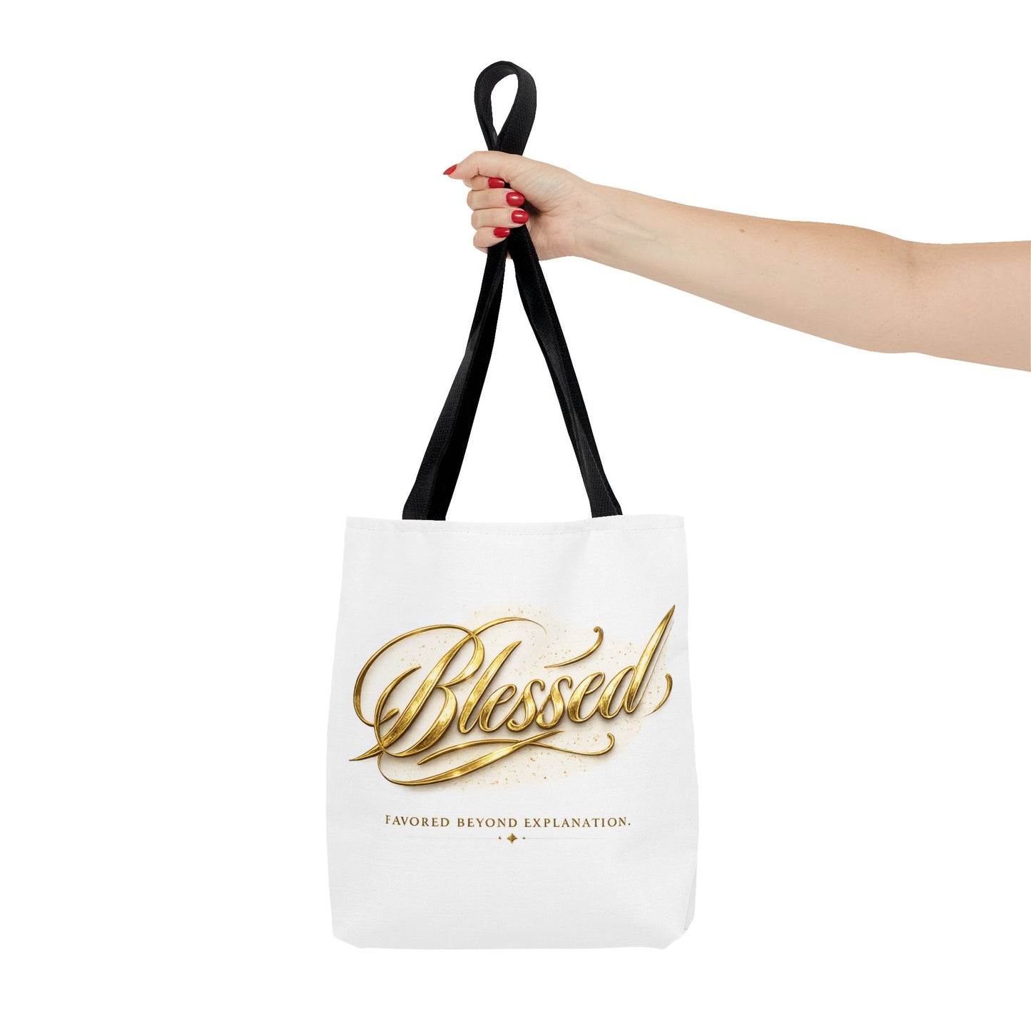 Blessed Gold Script Tote Bag – Inspirational Faith Canvas Grocery Bag