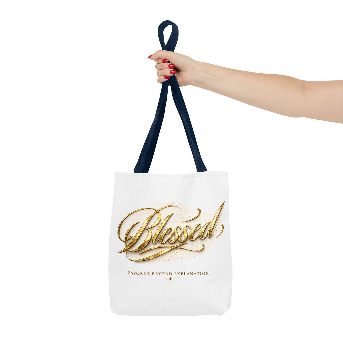 Blessed Gold Script Tote Bag – Inspirational Faith Canvas Grocery Bag