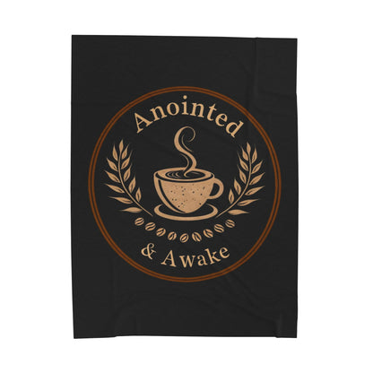 Cozy Velveteen Plush Blanket - Anointed & Awake, Coffee Lover Gift, Warm Home Decor, Ideal for Relaxation, Snuggle Up This Winter
