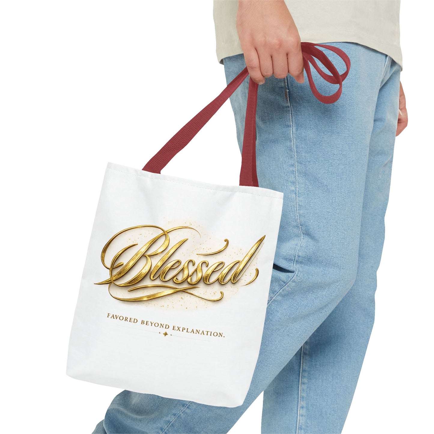 Blessed Gold Script Tote Bag – Inspirational Faith Canvas Grocery Bag