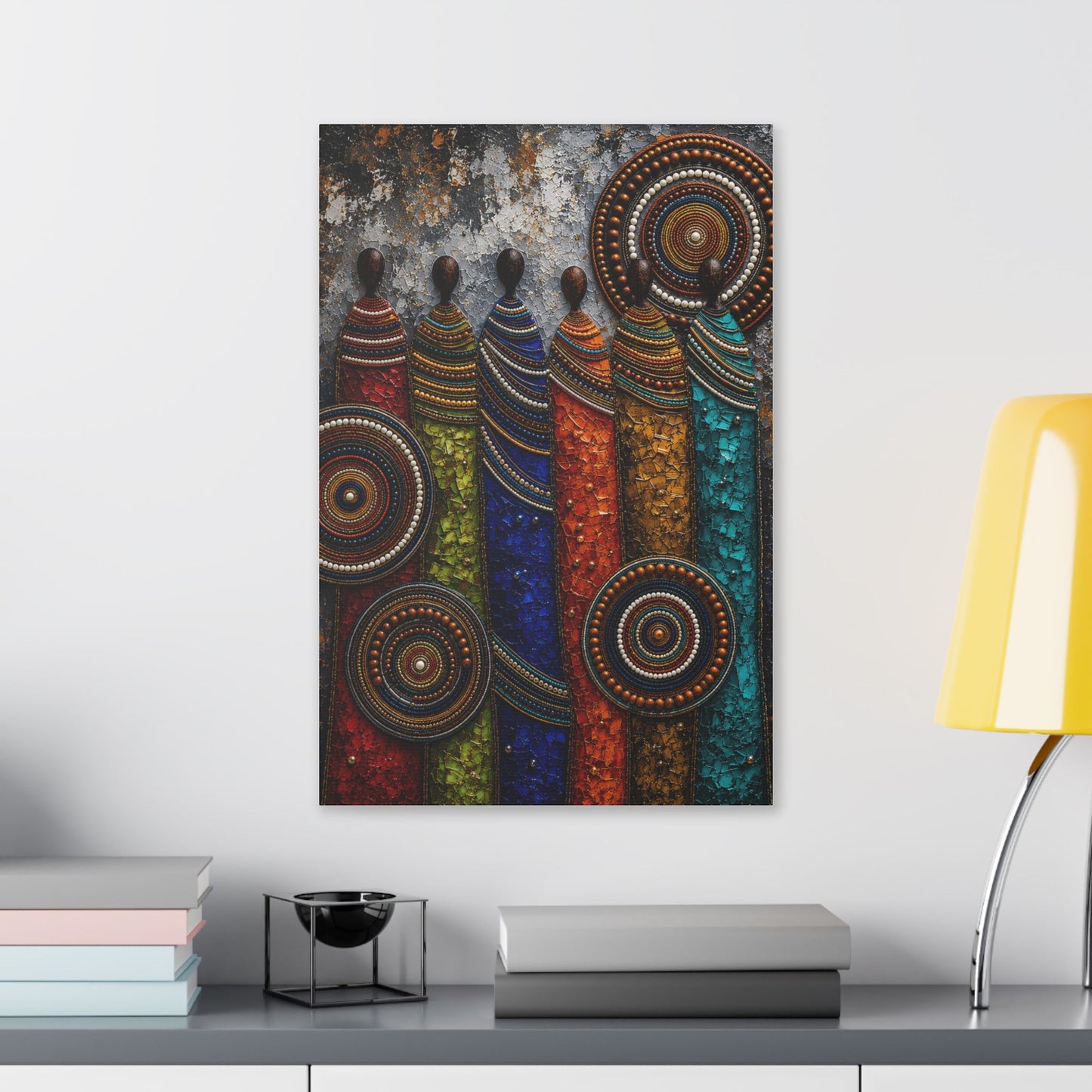Abstract Tribal Figures Stretched Canvas Wall Art — Colorful African-Inspired Home Decor