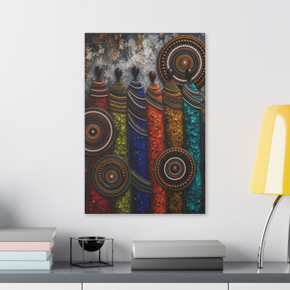 Abstract Tribal Figures Stretched Canvas Wall Art — Colorful African-Inspired Home Decor