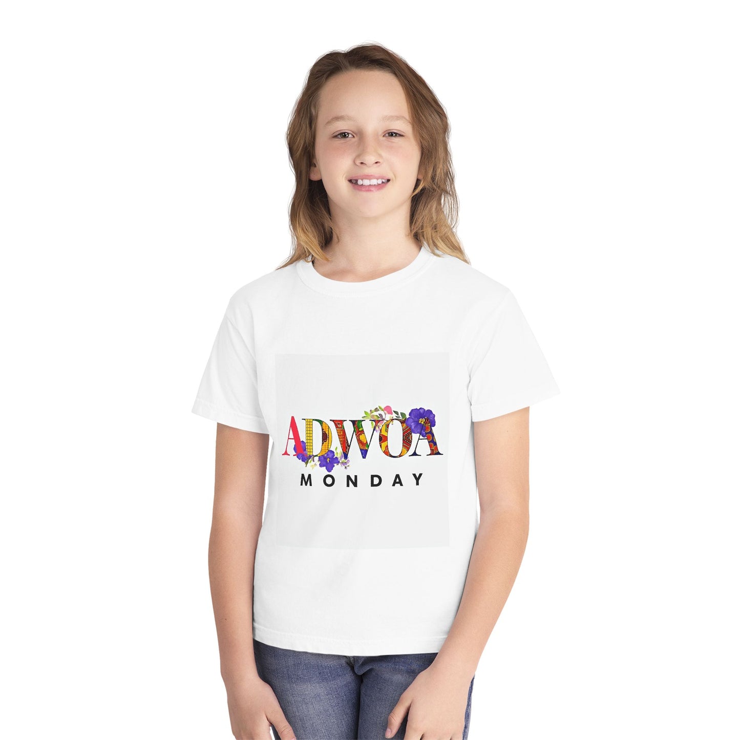 Floral Youth Tee with 'Adwoa Monday' Design - Perfect for Birthday Gifts, Casual Wear, Spring Fashion, Kids' Parties, and More!