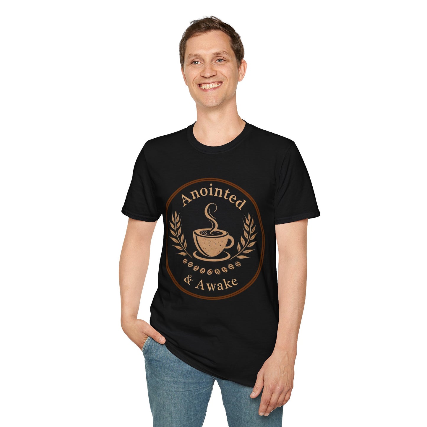 Anointed & Awake Coffee Lover T-Shirt, Unisex Tee, Gift for Coffee Enthusiasts, Casual Wear, Unique Coffee Shirt, Sip & Celebrate