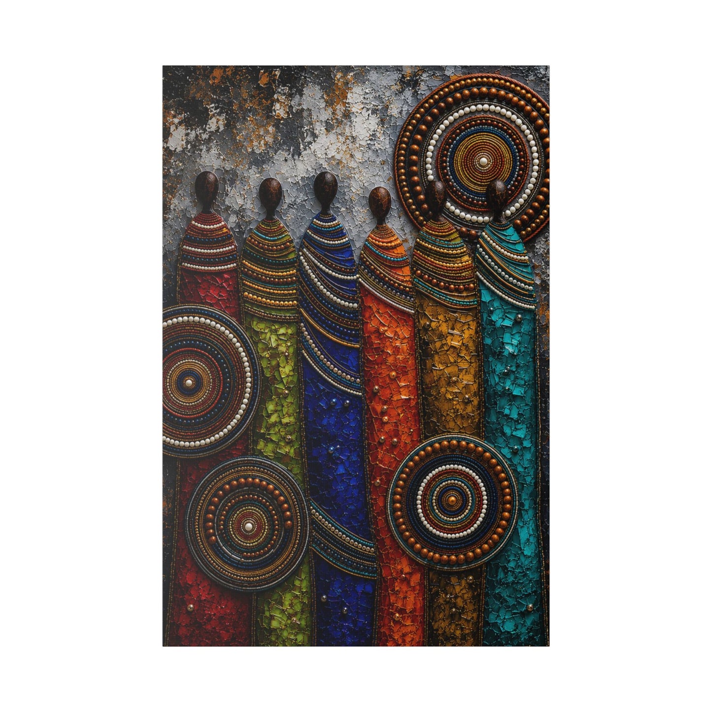 Abstract Tribal Figures Stretched Canvas Wall Art — Colorful African-Inspired Home Decor