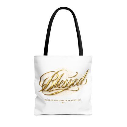 Blessed Gold Script Tote Bag – Inspirational Faith Canvas Grocery Bag