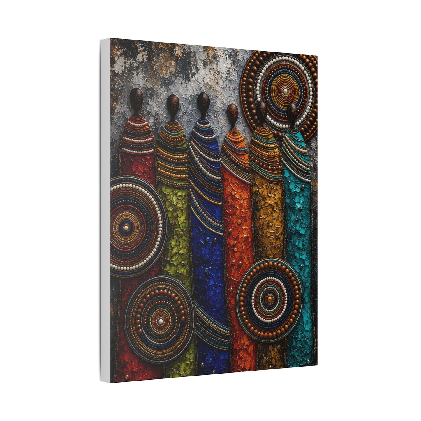 Abstract Tribal Figures Stretched Canvas Wall Art — Colorful African-Inspired Home Decor