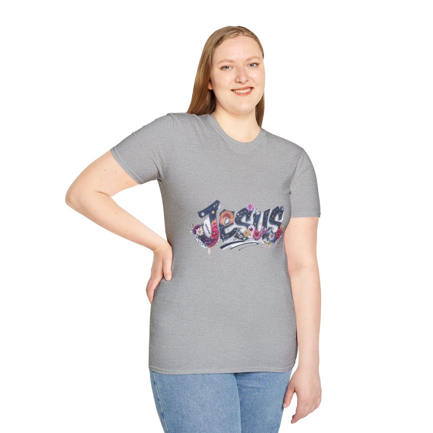 Colorful Jesus Grafitti T-Shirt, Unisex Softstyle Tee, Casual Faith-Based Apparel, Christian Gift, Inspirational Shirt