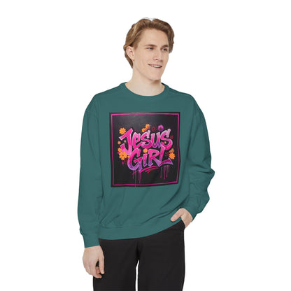 Jesus Girl Unisex Garment-Dyed Sweatshirt - Cozy Casual Wear, Perfect for Faith-Based Gifts, Church Events, and Everyday Comfort
