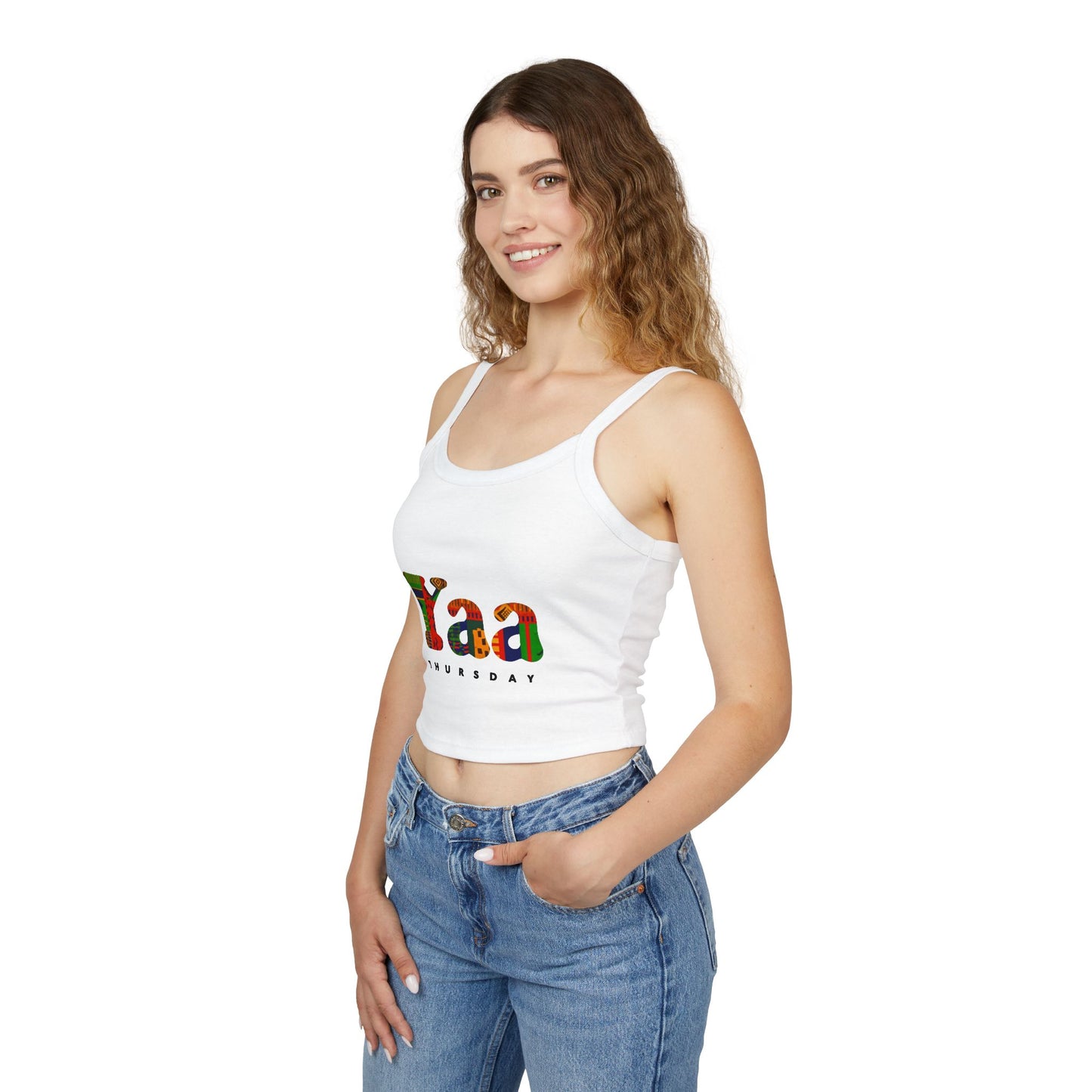 Colorful 'Yaa Thursday' Women's Spaghetti Strap Tank Top, Casual Summer Apparel, Graphic Tees, Festival Fashion, Bohemian Style