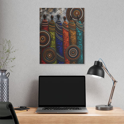 Abstract Tribal Figures Stretched Canvas Wall Art — Colorful African-Inspired Home Decor