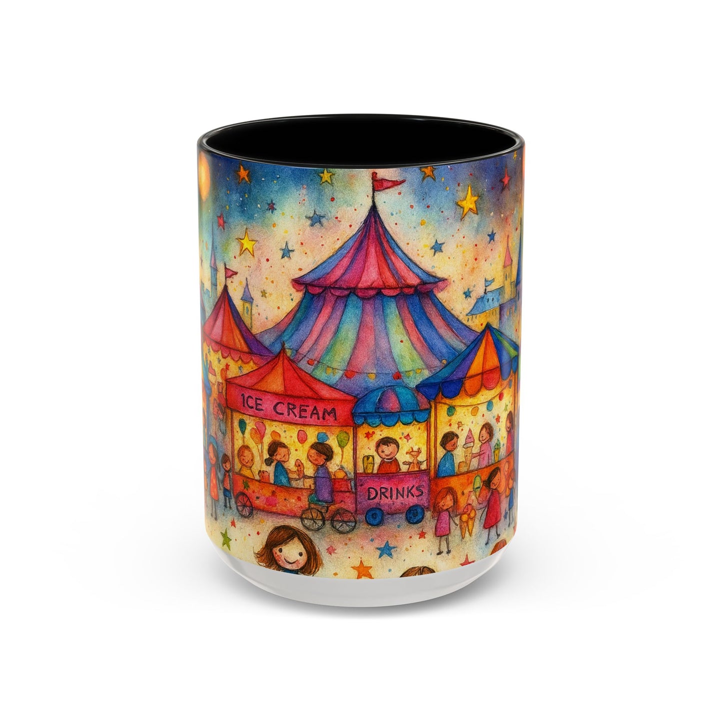 Whimsical Carnival Mug with Colorful Fairground Design, Perfect for Coffee Lovers, Gifts for Festivals, Cute Art Mug, Tea Cup