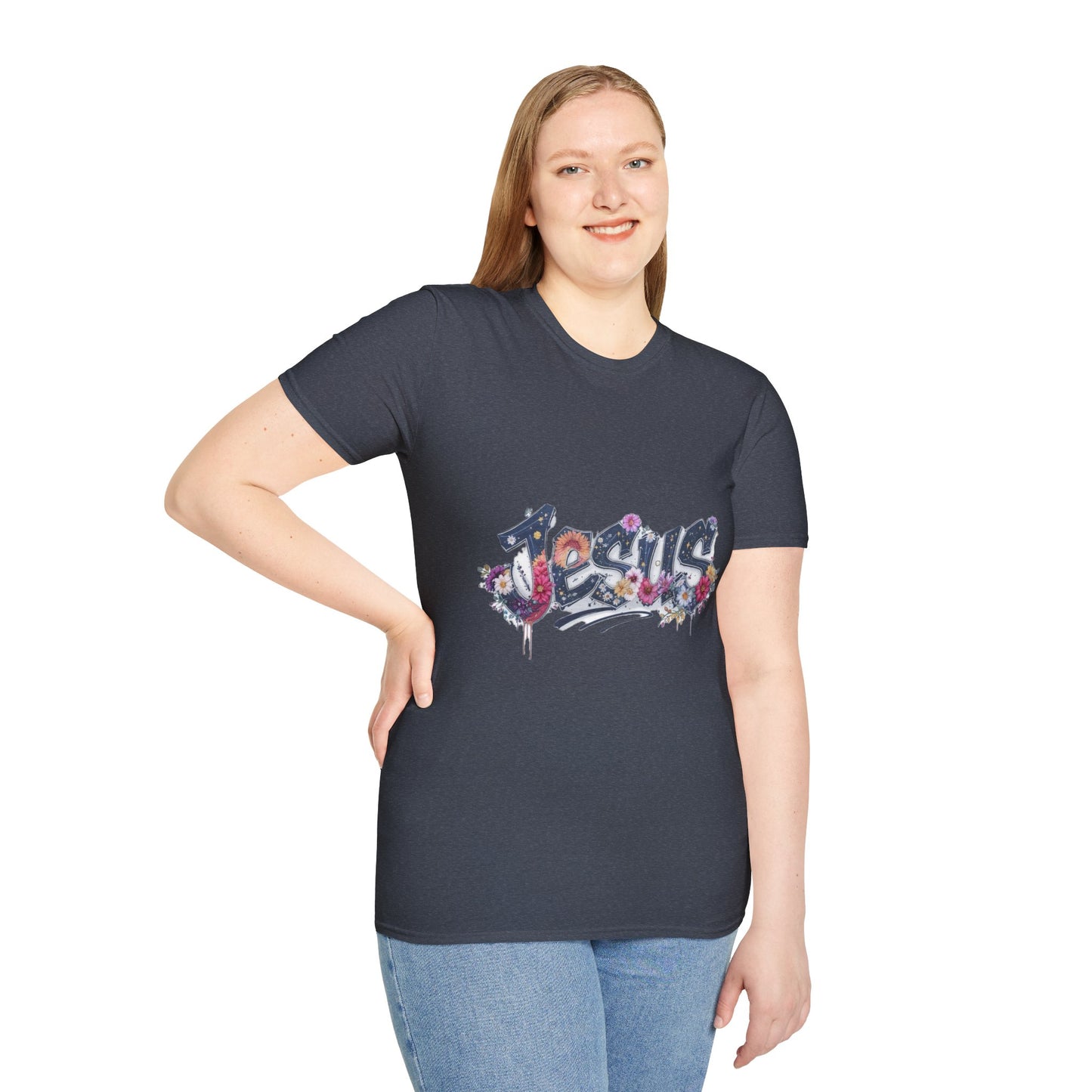 Colorful Jesus Grafitti T-Shirt, Unisex Softstyle Tee, Casual Faith-Based Apparel, Christian Gift, Inspirational Shirt