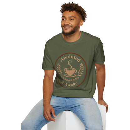 Anointed & Awake Coffee Lover T-Shirt, Unisex Tee, Gift for Coffee Enthusiasts, Casual Wear, Unique Coffee Shirt, Sip & Celebrate