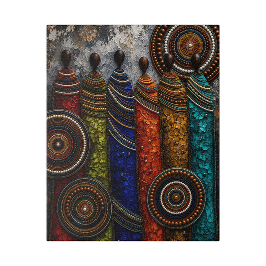 Abstract Tribal Figures Stretched Canvas Wall Art — Colorful African-Inspired Home Decor