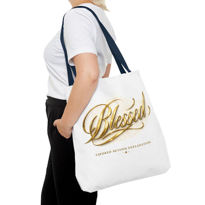 Blessed Gold Script Tote Bag – Inspirational Faith Canvas Grocery Bag