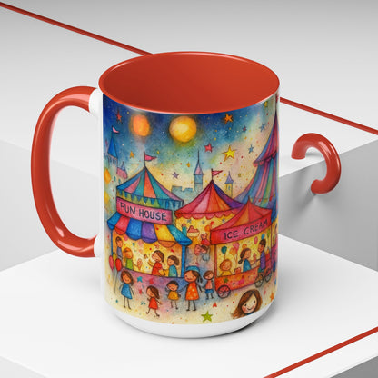 Whimsical Carnival Mug with Colorful Fairground Design, Perfect for Coffee Lovers, Gifts for Festivals, Cute Art Mug, Tea Cup