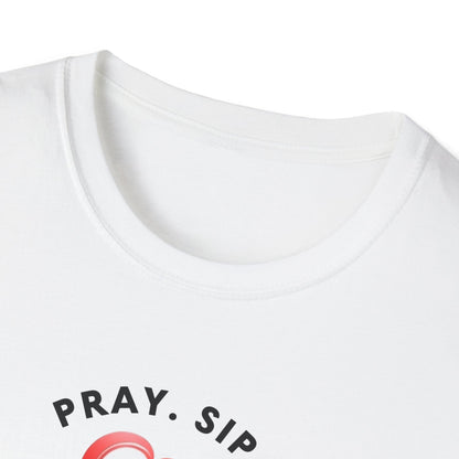 Inspirational Coffee T-Shirt, Pray Sip Repeat Tee, Unisex Softstyle Shirt, Gift for Coffee Lovers, Relaxed Everyday Wear