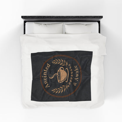 Cozy Velveteen Plush Blanket - Anointed & Awake, Coffee Lover Gift, Warm Home Decor, Ideal for Relaxation, Snuggle Up This Winter