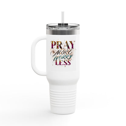 Pray More Worry Less Insulated Travel Mug, 40oz - Motivational Coffee Cup for On-the-Go, Perfect Gift for Teachers, Friends, and Self-Care