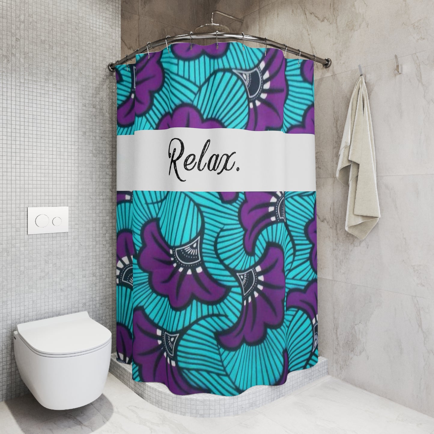 Vibrant Floral Shower Curtain with 'Relax.' Message, Bathroom Decor, Boho Style, Spa Home Accessory, Gift for Her, Relaxation Decor