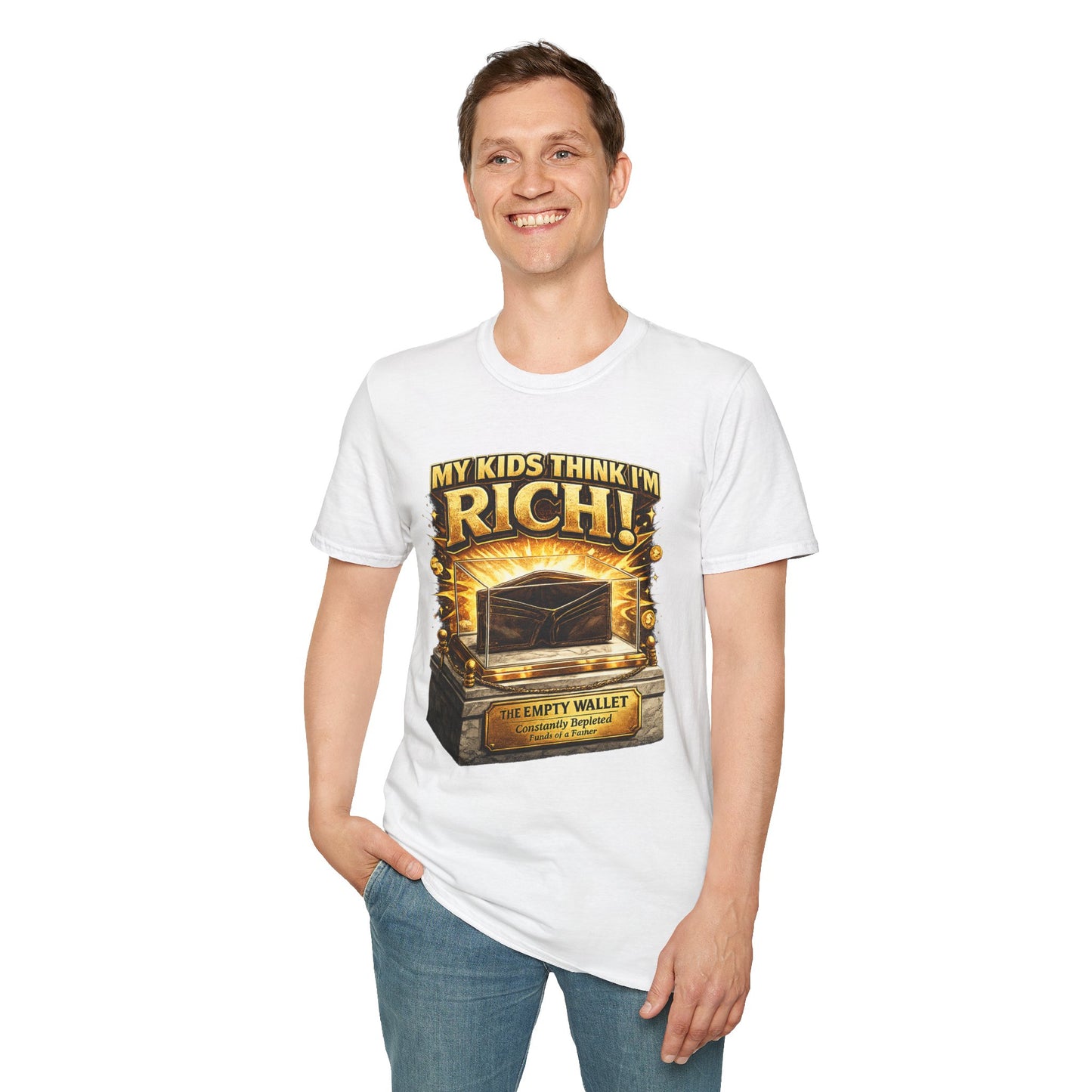 My Kids Think I'm Rich T-Shirt — Funny Parent Tee with Empty Wallet Design