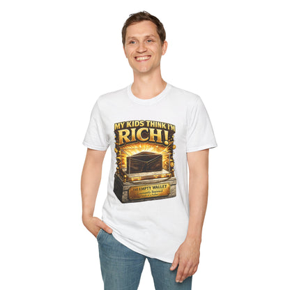 My Kids Think I'm Rich T-Shirt — Funny Parent Tee with Empty Wallet Design