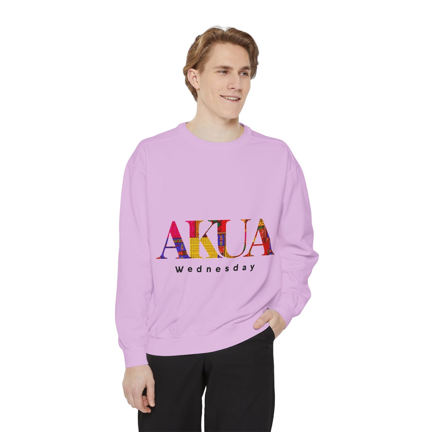 Garment-Dyed Sweatshirt with 'AKUA Wednesday' Design - Cozy Unisex Style, Perfect for Casual Wear, Gifts, and Everyday Comfort