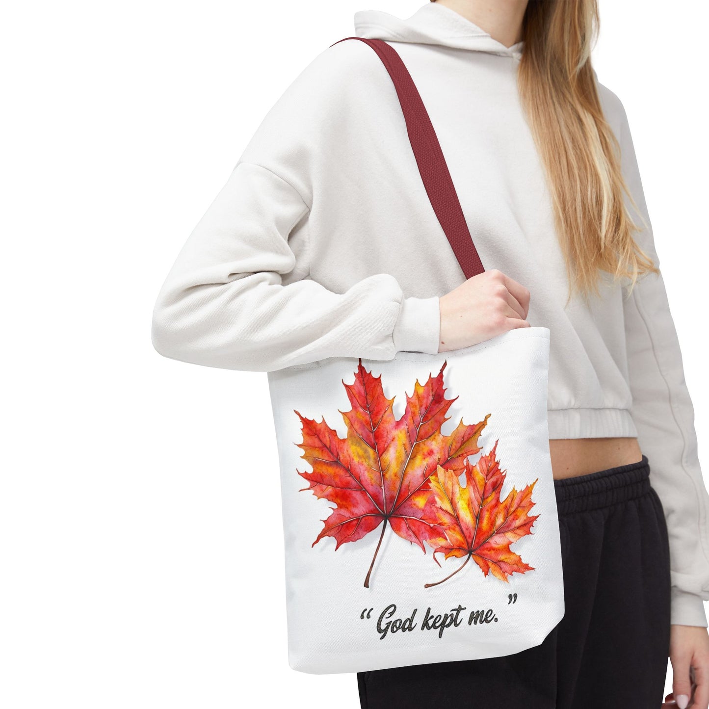 Autumn Leaves Tote Bag, God Kept Me Quote, Fall Accessories, Eco-Friendly Shopping Bag, Seasonal Gift, Canvas Bag