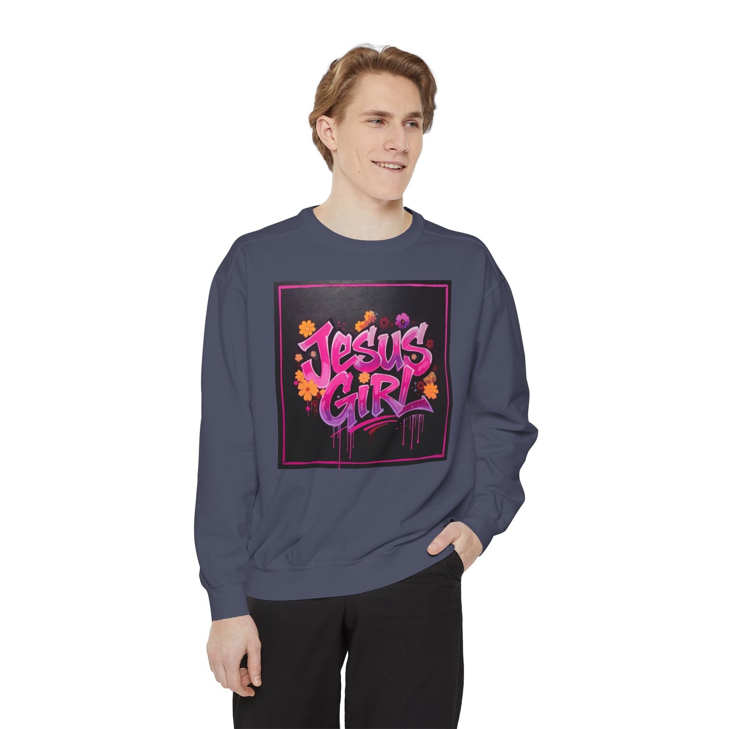 Jesus Girl Unisex Garment-Dyed Sweatshirt - Cozy Casual Wear, Perfect for Faith-Based Gifts, Church Events, and Everyday Comfort