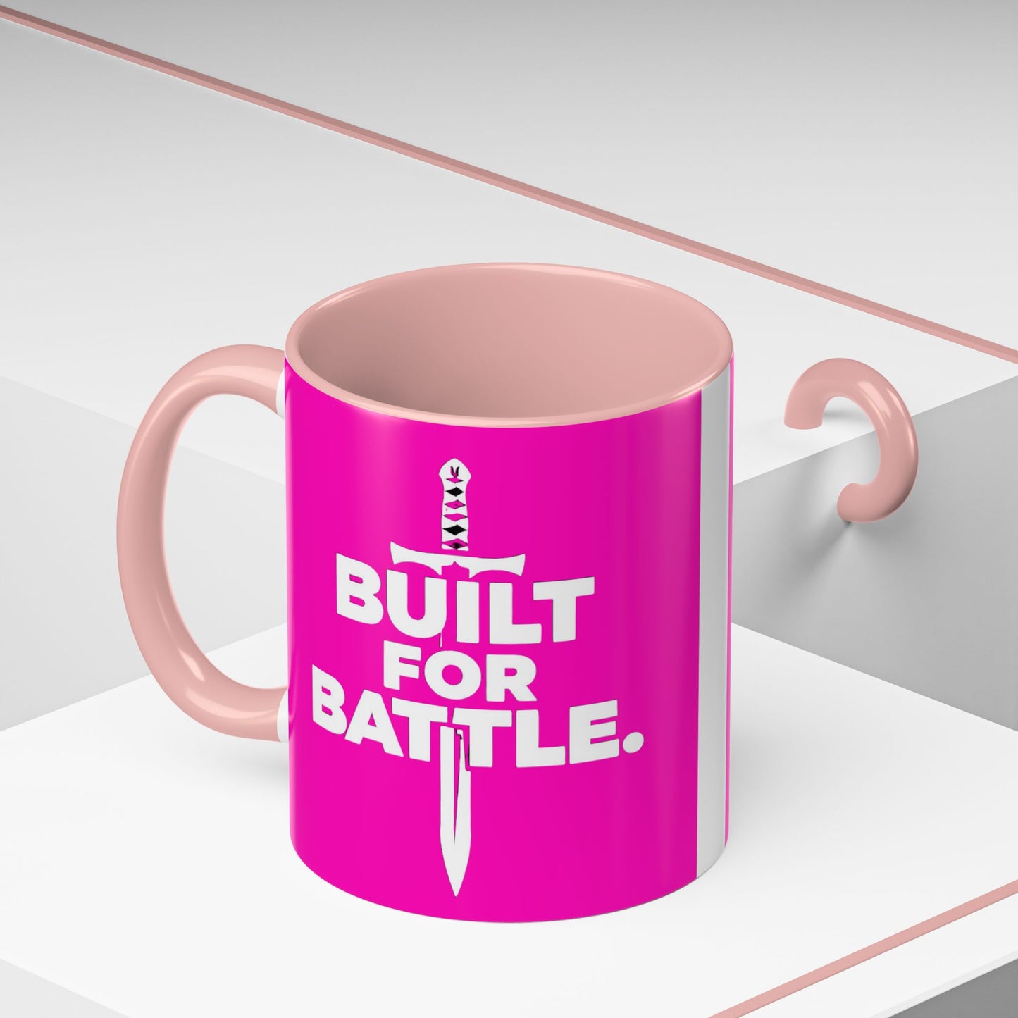 Built for Battle Accent Coffee Mug | Motivational Cup, Team Spirit, Gift for Fighters, Pink Mug, Unique Kitchenware