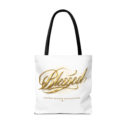 Blessed Gold Script Tote Bag – Inspirational Faith Canvas Grocery Bag