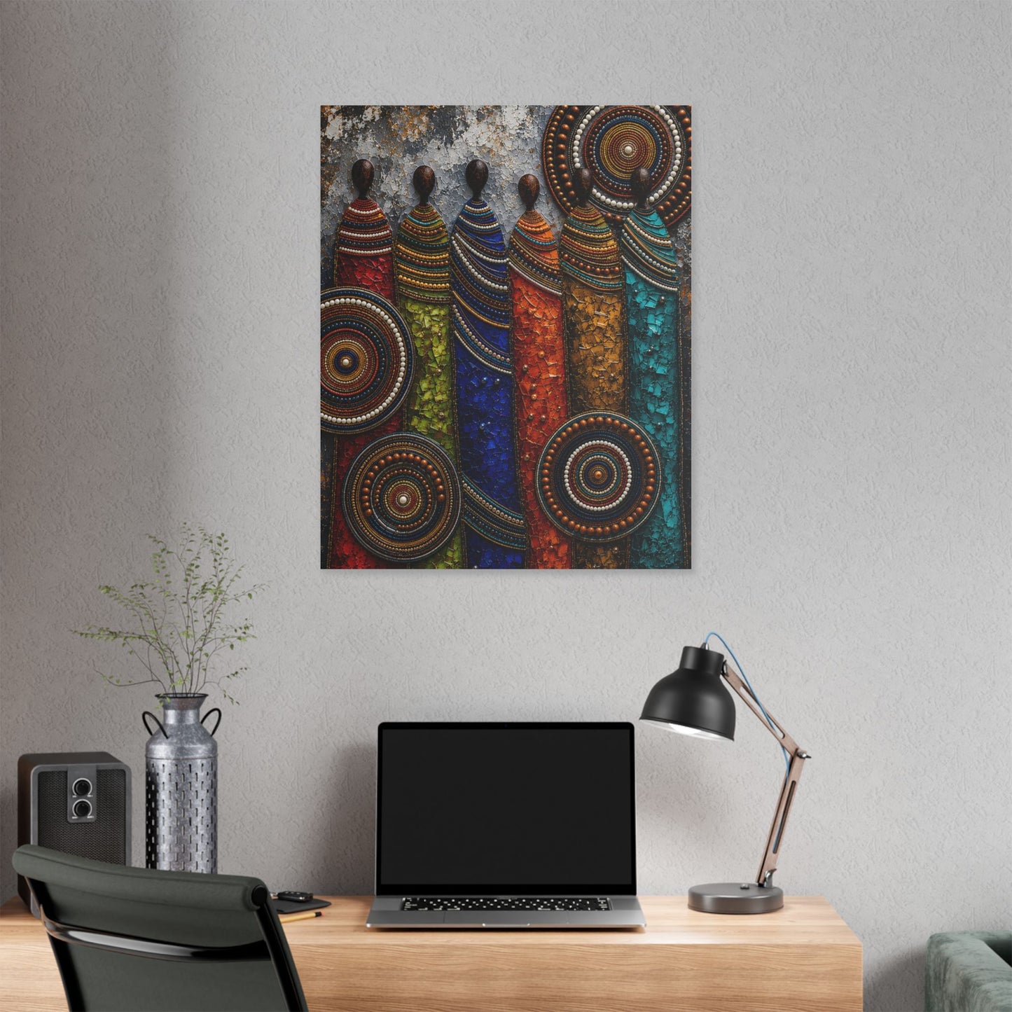 Abstract Tribal Figures Stretched Canvas Wall Art — Colorful African-Inspired Home Decor