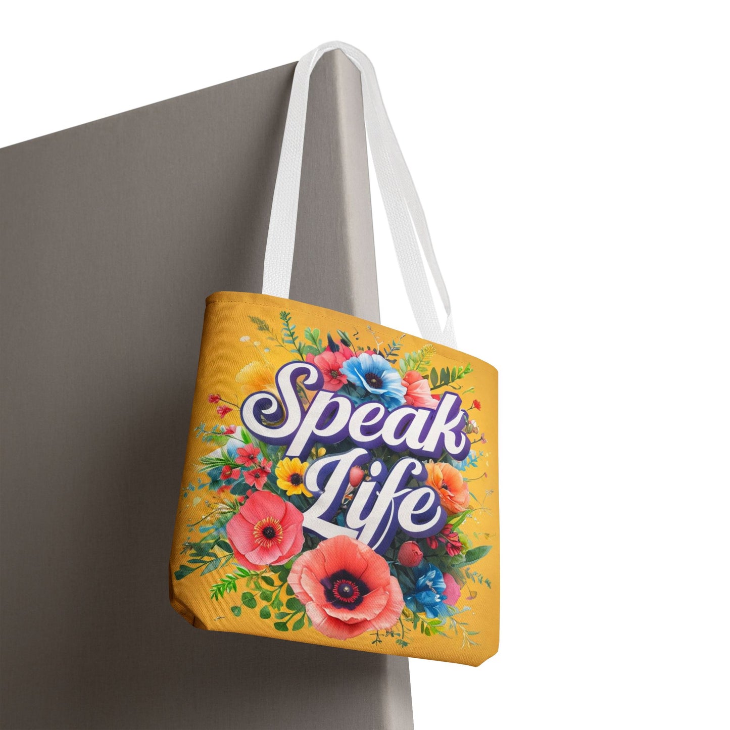 Vibrant Floral Tote Bag - Speak Life, Eco-Friendly Shopping Bag, Gift for Her, Beach Bag, Inspirational Quote Accessory