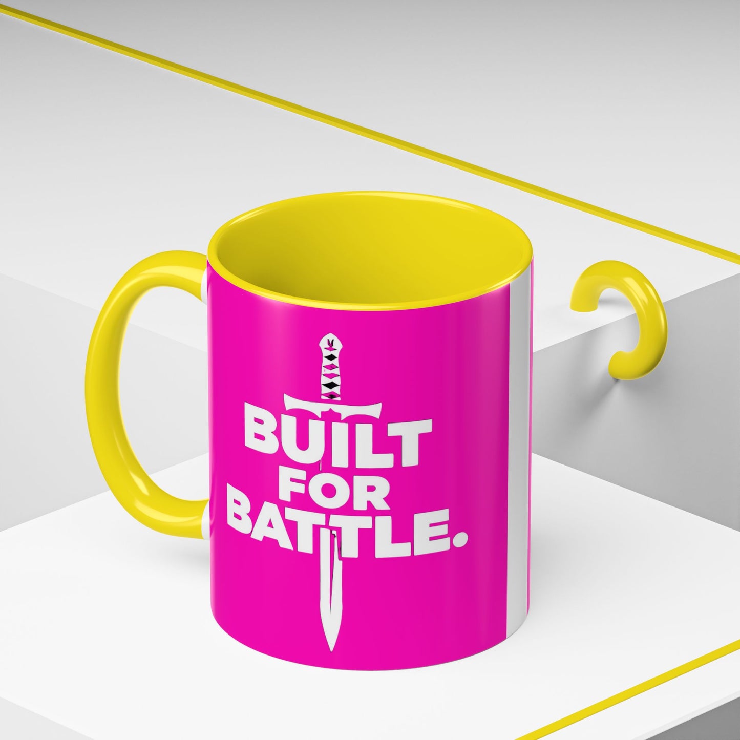 Built for Battle Accent Coffee Mug | Motivational Cup, Team Spirit, Gift for Fighters, Pink Mug, Unique Kitchenware