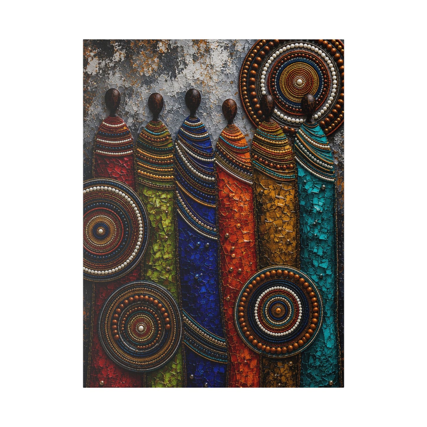 Abstract Tribal Figures Stretched Canvas Wall Art — Colorful African-Inspired Home Decor