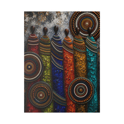 Abstract Tribal Figures Stretched Canvas Wall Art — Colorful African-Inspired Home Decor