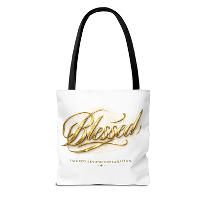 Blessed Gold Script Tote Bag – Inspirational Faith Canvas Grocery Bag