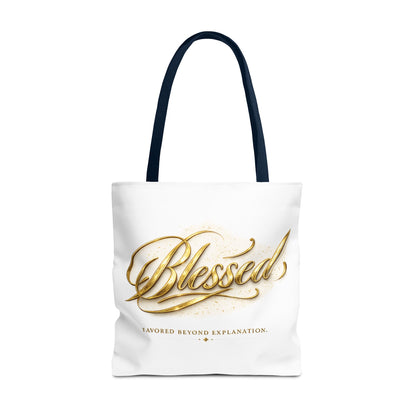 Blessed Gold Script Tote Bag – Inspirational Faith Canvas Grocery Bag